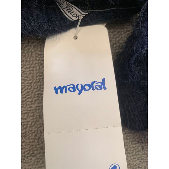 Mayoral Kids 6-9 3‎ in 1 Set Blue Fuzzy Pompom Hat Scarf Mitten New - Picture 2 of 5